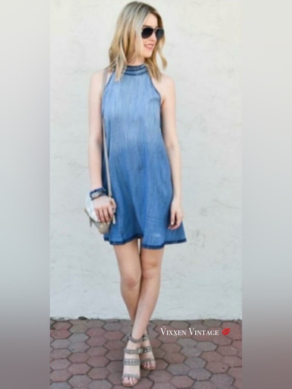 CLOTH & STONE ’CHAMBRAY HALTER DRESS’ IN DENIM